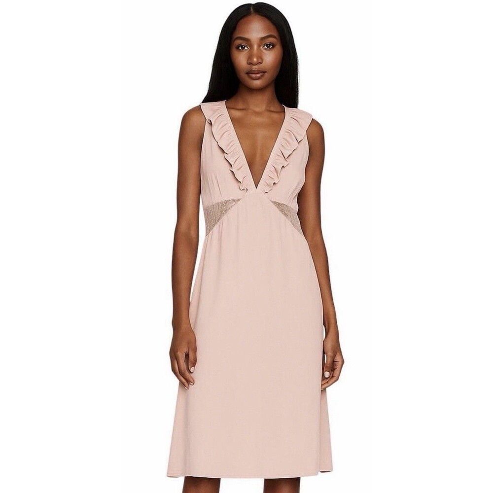 Avec Les Filles Blush Pink Lace Inset Satin Midi Slip Dress Size M Medium EUC!